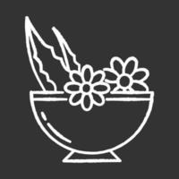 folhas em uma tigela ícone de giz branco sobre fundo preto vetor