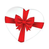 vetor coração em forma presente caixa e vermelho cetim fita isolado em branco fundo