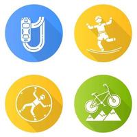 conjunto de ícones de glifo de sombra longa design plano de esportes radicais