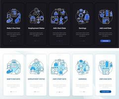 calcular salário maternidade dia, noite onboarding tela da página do mobileapp vetor