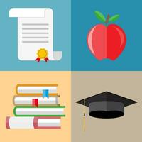 Educação definir. pilha do livros, graduação boné, diploma, maçã. vetor ilustração dentro plano estilo