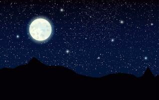 espaço panorama com silhueta montanhas e cheio lua. céu com estrelas. vetor ilustração