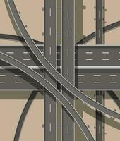 moderno estradas e transporte. topo visualizar. estrada e rodovia junção. cruzamentos e viadutos. acima visualizar. vetor ilustração dentro plano estilo