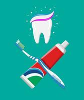 escova de dente, pasta de dentes dentro tubo. escovar dentes. dental equipamento. higiene e higiene bucal. vetor ilustração dentro plano estilo