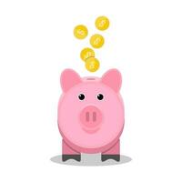 porquinho banco com ouro moedas. brinquedo Rosa porco dinheiro caixa. vetor ilustração dentro plano estilo isolado em branco