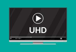 moderno plano tela televisão com ultra Alto definição, 4k tela formatar. televisão com onine jogador. conduziu televisão mostrar. vetor ilustração dentro plano estilo