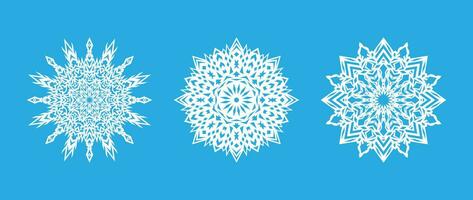 vetor ilustração. lindo conjunto do branco flocos de neve em uma azul fundo para inverno Projeto. coleção do Natal e Novo ano elementos. congeladas silhuetas do cristal flocos de neve.
