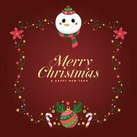 alegre Natal cartão com boneco de neve e decorações vetor