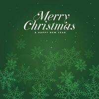 verde Natal fundo com flocos de neve e a palavras alegre Natal vetor