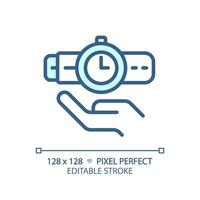 2d pixel perfeito editável Tempo gestão ícone, isolado vetor, fino linha azul ilustração representando suave habilidades. vetor