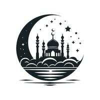 silhueta do uma mesquita sentado em uma crescente lua vetor ilustração