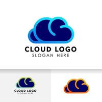 design de logotipo de tecnologia de nuvem em estilo de linha de arte. ícone de vetor de design de logotipo em nuvem
