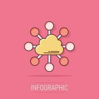 vetor ícone da tecnologia de computação em nuvem dos desenhos animados em estilo cômico. pictograma de ilustração de análise de infográfico. conceito de efeito de respingo de negócios de rede.