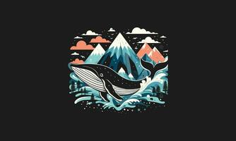 baleia e montanha e mar vetor ilustração obra de arte Projeto