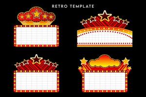 conjunto do etiquetas com uma rótulo, retro iluminado filme letreiro em branco vetor