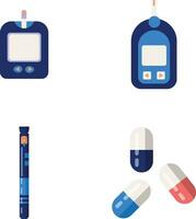 mundo diabetes dia ícone com remédio e médico dispositivo. isolado vetor ilustração definir.