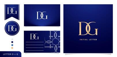 uma conjunto do o negócio cartões com a carta dg, luxo inicial cartas d e g logotipos desenhos dentro azul cores para branding Publicidades campanhas, tipografia, bordado, cobertura convites, envelope placa símbolos vetor