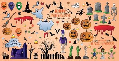 grande conjunto colorido com elementos para o feriado de halloween - vetor