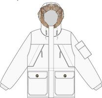 parka jaqueta, pele encapuzado inverno Jaqueta ilustração, vetor, cafajeste, técnico desenho, plano desenho, modelo, brincar. vetor