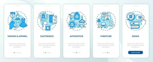 2d ícones representando c2c Móvel aplicativo tela definir. passo a passo 5 passos azul gráfico instruções com linha ícones conceito, interface do usuário, ux, gui modelo. vetor