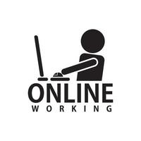 vetor de logotipo de ícone de trabalho on-line em casa