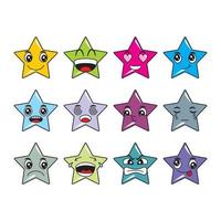 ilustração vetorial de estrelas coloridas de desenhos animados com expressões faciais felizes e engraçadas vetor