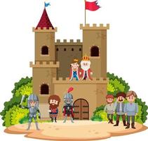 castelo histórico medieval com família real vetor