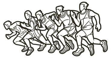 esboço grupo do homens começar corrida corredor açao vetor