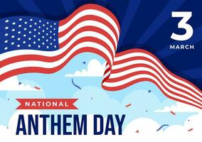 nacional hino dia vetor ilustração em marcha 3 com Unidos estados do América bandeira dentro nacional feriado plano desenho animado fundo Projeto