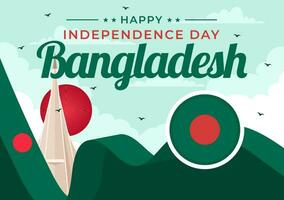 feliz Bangladesh independência dia vetor ilustração em 26 marcha com acenando bandeira e nacional monumento dentro feriado plano desenho animado fundo