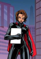 super-heroína segurando livro dentro cidade vertical vetor