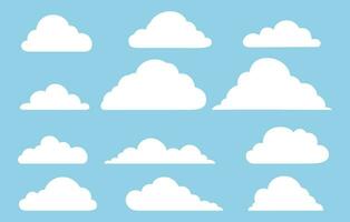 conjunto do nuvens ícones dentro a céu. coleção do vários nuvem formas silhueta em azul fundo. vetor ilustração