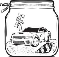 vintage carro dentro uma jarra ilustração vetor