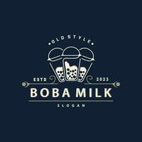 boba beber logotipo, leite chá fofa boba pérola geléia beber bolha vetor simples minimalista Projeto