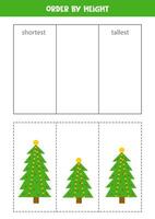 Combine Natal árvores de altura. educacional planilha para crianças. vetor