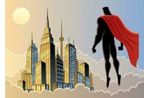 Super heroi assistindo cidade vetor