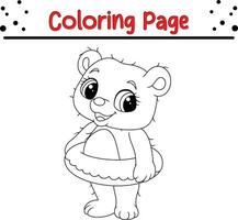 feliz bebê polar Urso com inflável anel coloração página vetor