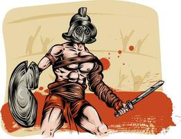 Spartacus gladiador escravo Guerreiro em Coliseu. vetor ilustração