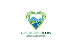 arroz amor Arrozal irrigação logotipo, verde Arrozal vetor para agrícola águas logotipo Projeto
