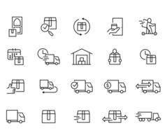 vetor linha ícone conjunto caminhão Entrega. Remessa serviço e o negócio esboço logístico transporte coleção. fino pacote carga mercadoria e velozes envio ordem. expressar correio veículo