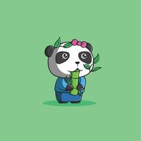 panda comendo bambu ilustração vetorial fofa vetor