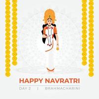 desejos de navratri feliz, arte conceitual de navratri, puja durga feliz, ilustração de 9 avatares da deusa durga, vetor brahmcharini