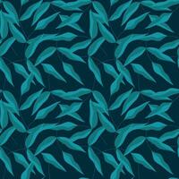 vetor desatado floral padronizar. azul folhas em uma Sombrio azul fundo. moderno enfeite para papel de parede, têxtil, fundo, embalagem.