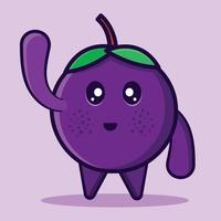 Mascote da fruta mangostão com ilustração dos desenhos animados isolada expressão do sorriso em estilo simples vetor