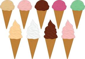 ilustração em vetor coleção sorvete e sorvete soft diferentes sabores e cores