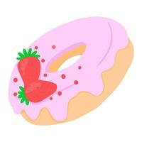 cartoon donut saboroso colorido isolado no fundo branco. vista superior de rosquinha envidraçada para decoração de café de bolo ou design de menu. ilustração em vetor plana