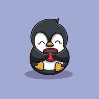 fofa pinguim com uma copo do café vetor