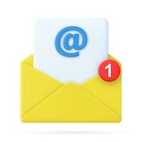 3d render aberto enviar envelope com com carta ícone isolado em branco fundo. incomongo mensagem notificação. vetor ilustração