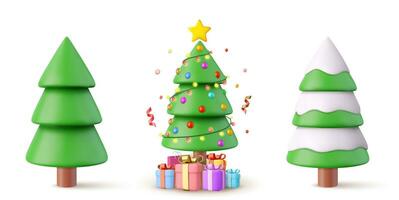 3d Natal espumante brilhante árvore. alegre Natal e feliz Novo ano.feriado elementos. presente caixa, surpresa presentes, ouro confete. 3d Renderização. vetor ilustração