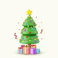 3d Natal espumante brilhante árvore. alegre Natal e feliz Novo ano. presente caixa, surpresa presentes, ouro confete. 3d Renderização. vetor ilustração